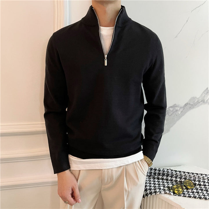 Men's Fine Half-Zip Knit Sweater with Stand-up Collar and Ribbed Cuffs Mune Fashion