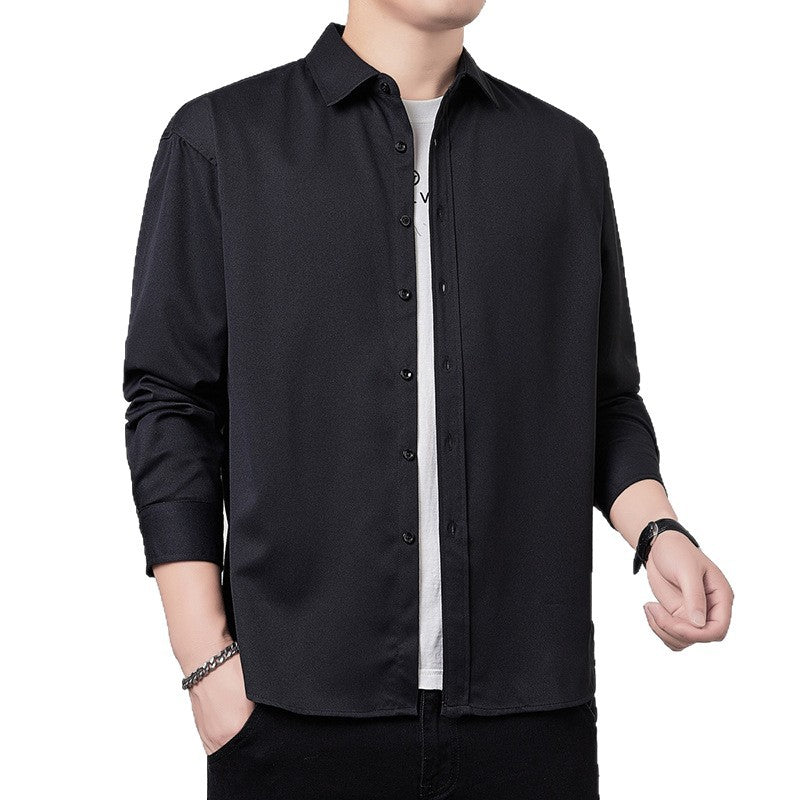 Men's Long Sleeve Shirt with Relaxed Fit and Light Satin Look Mune Fashion