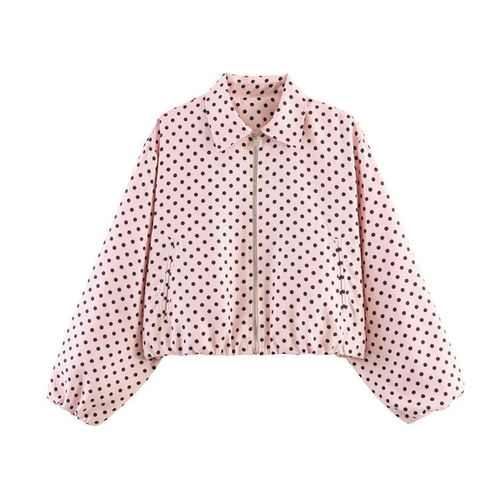 Women Shortened Bomber Jacket in Harrington Style with Balloon Sleeves and Elastic Hem Mune Fashion
