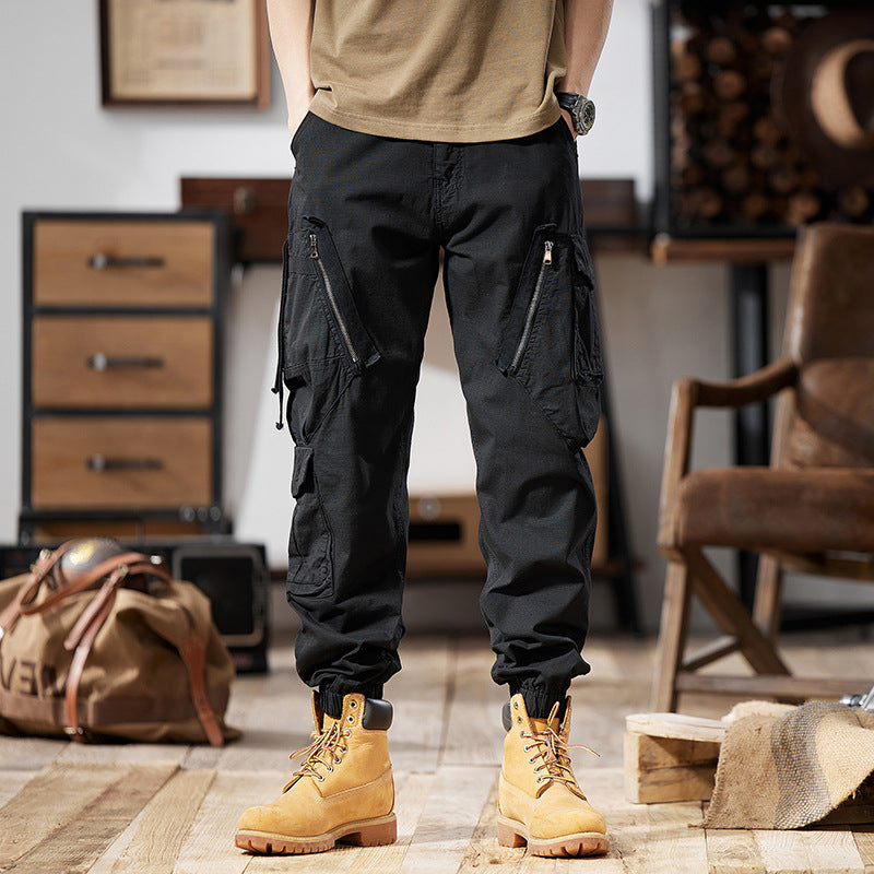 Men's multi-pocket cargo pants with zip pockets and elastic ankle cuffs Mune Fashion