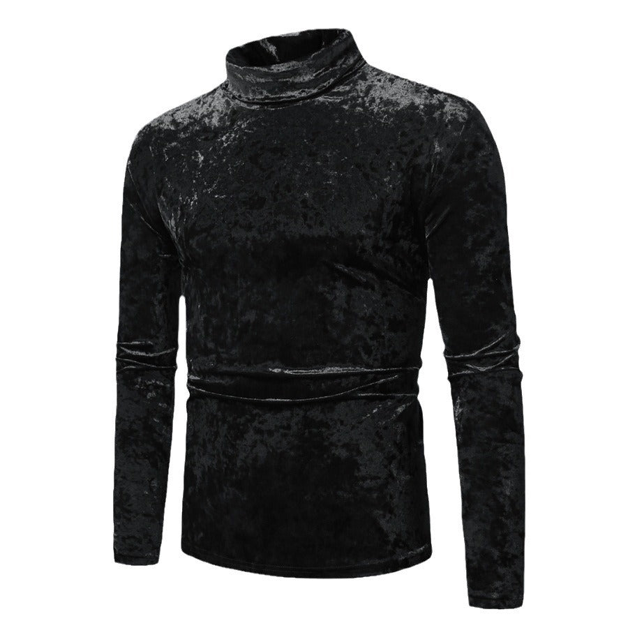 Men's figure-hugging velvet polo collar long sleeve shirt with stretch content Mune Fashion