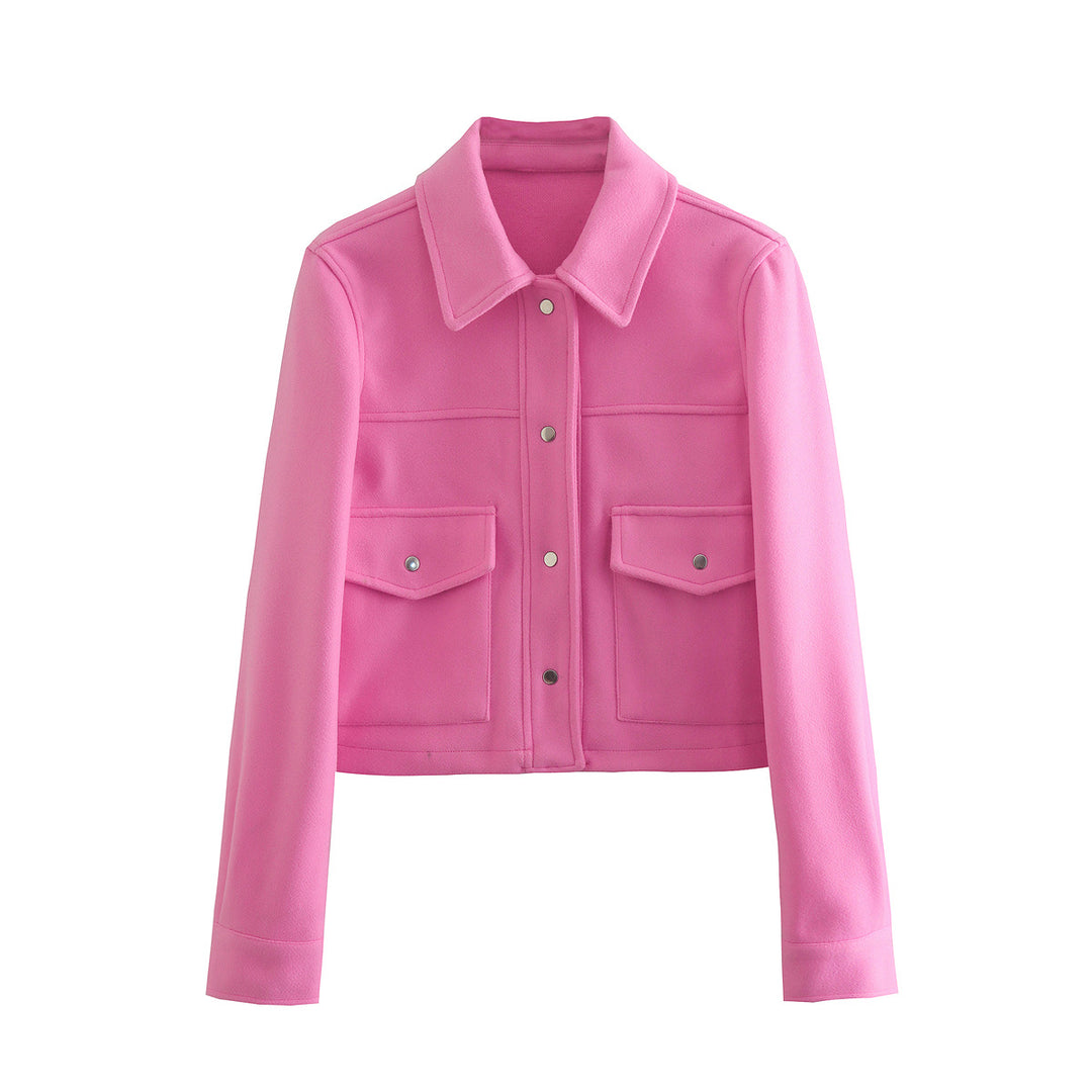 Women's short-cut wool look jacket with flap pockets and press studs Mune Fashion