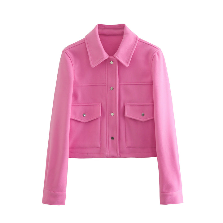Women's short-cut wool look jacket with flap pockets and press studs Mune Fashion