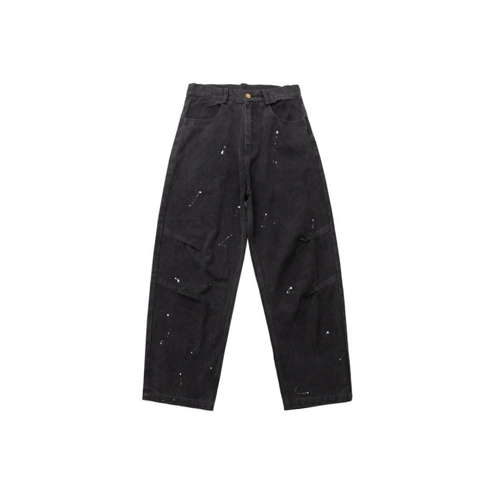 Men's Wide Relaxed-Fit Denim Pants with Paint Splatter, Knee Patches, and High Waist Mune Fashion