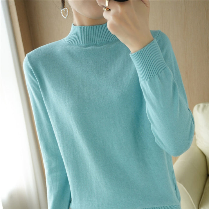 Women's Lightweight Short-Cut Stand Collar Sweater Made of Fine Knitting with Extended Ribbed Cuffs Mune Fashion