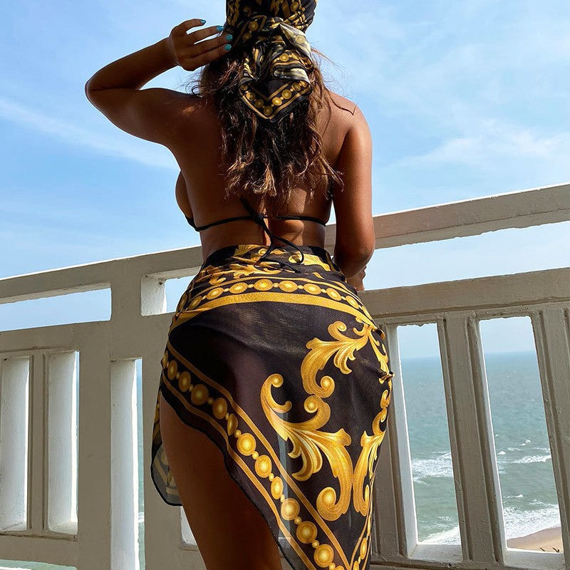 Women's bikini set with elegant embellishments and stylish wrap towel Mune Fashion