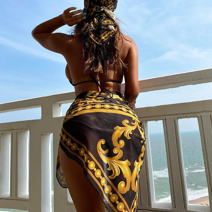 Women's bikini set with elegant embellishments and stylish wrap towel Mune Fashion