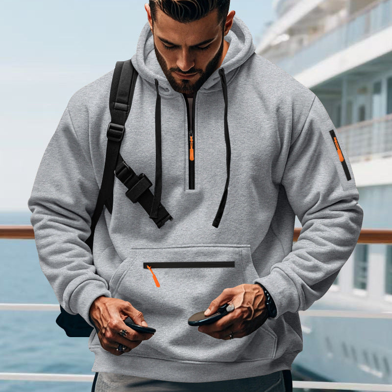 Men's nan technical half-zip hoodie with kangaroo pocket, sleeve pocket and zipper details Mune Fashion