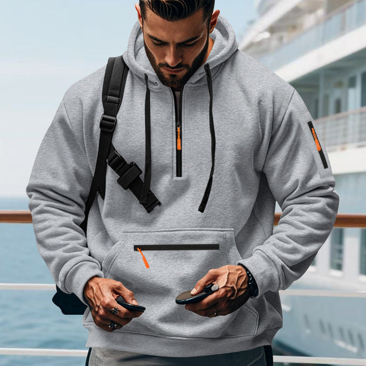 Men's nan technical half-zip hoodie with kangaroo pocket, sleeve pocket and zipper details Mune Fashion