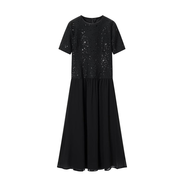 Women's evening dress with sequin top, short sleeves and flowing chiffon skirt Mune Fashion