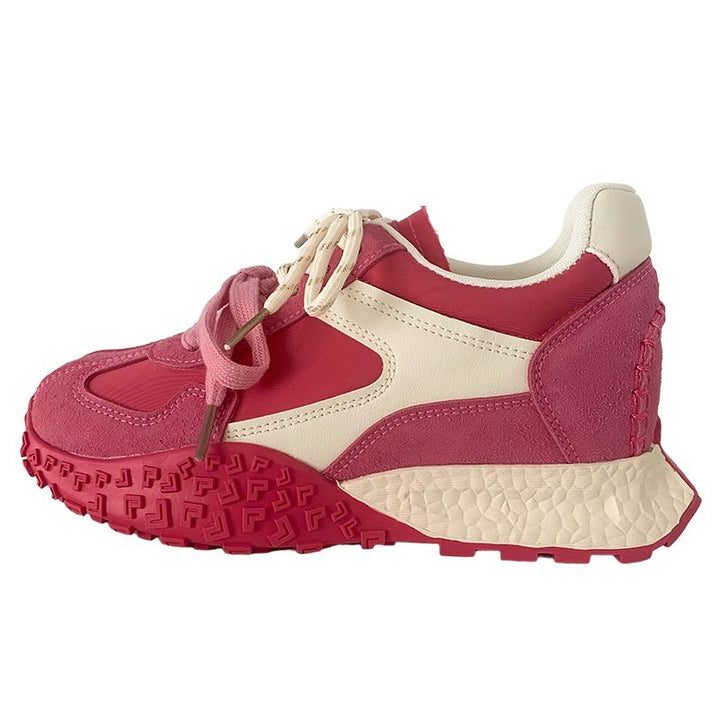 Ladies fashion sneaker with chunky traction sole and material mix of suede and smooth leather Mune Fashion