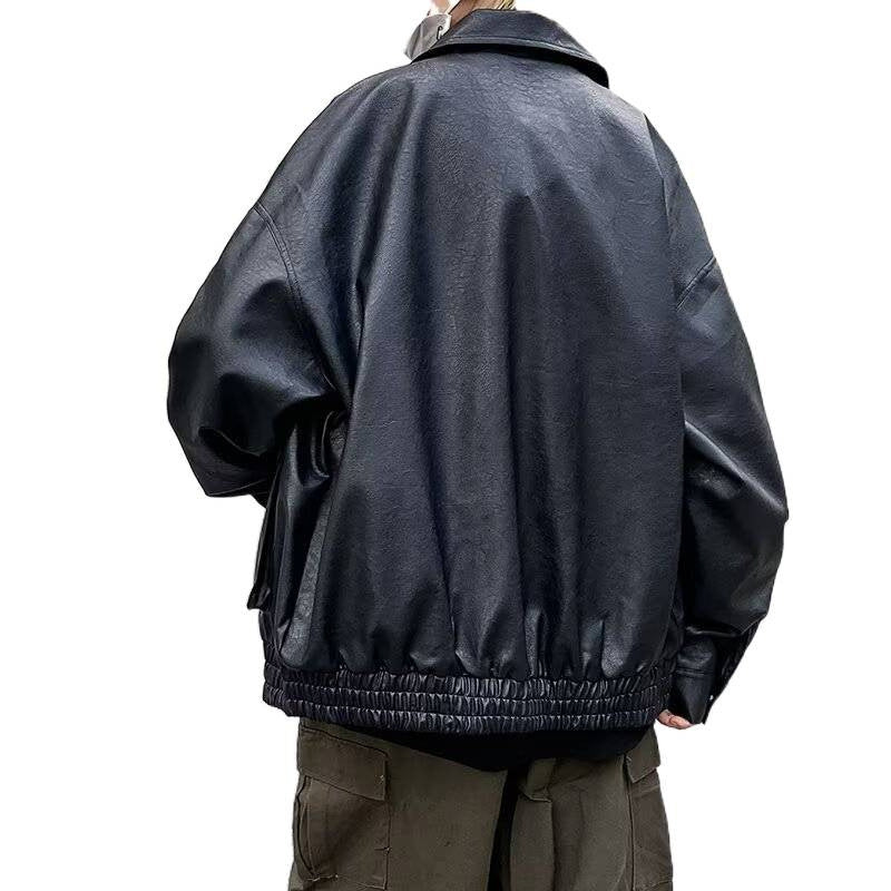 Men's Boxy Overshirt in Leather Look with Shirt Collar and Patch Breast Pockets Mune Fashion