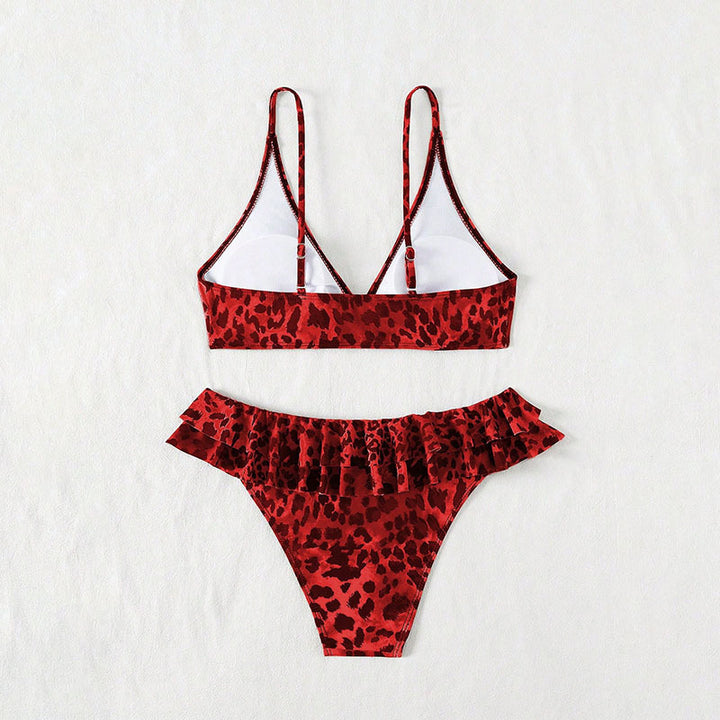 Women's Bikini Set with glamorous leopard design and decadent ruffle hem Mune Fashion
