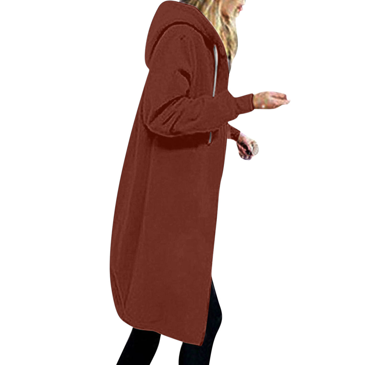 Women's longer oversized hoodie coat with rounded hem and zip pockets Mune Fashion