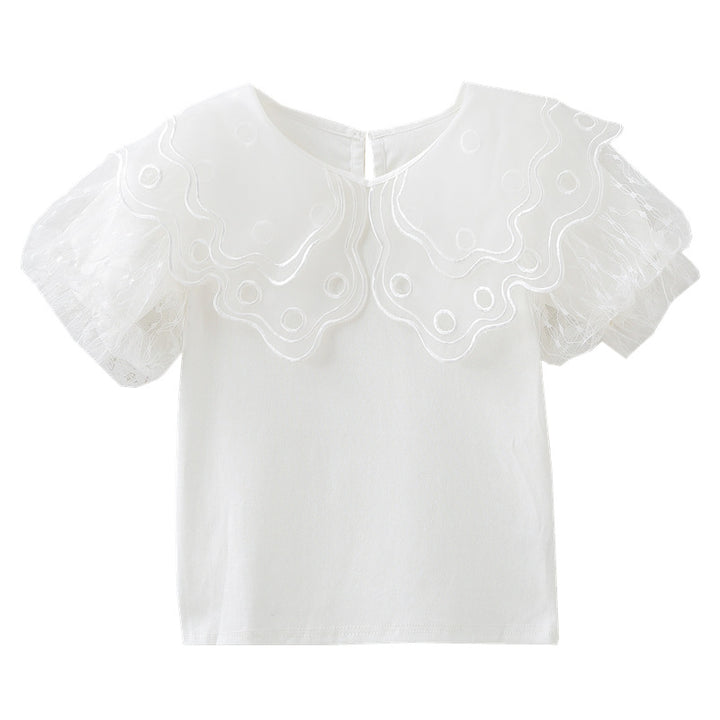 Girls blouse with transparent tulle sleeves and floral design Mune Fashion