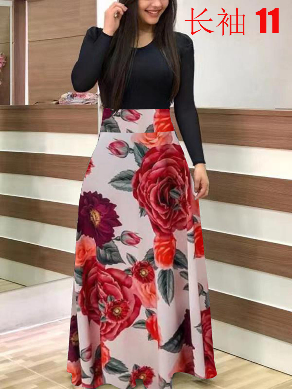 Women's Flowing Maxi Skirt with High Waist and Large Floral Print Mune Fashion