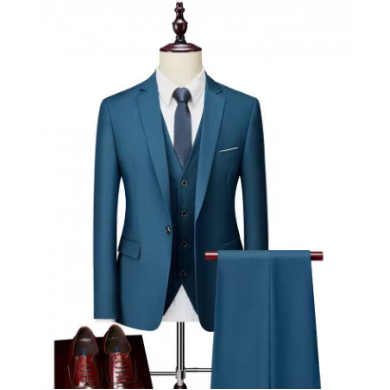 Men's tailored lightweight summer three-piece suit made of microfiber with slim lapels Mune Fashion