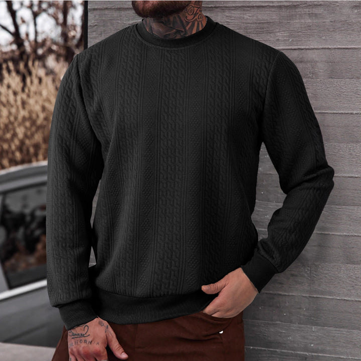 Men's textured round neck sweatshirt with fine waffle structure and ribbed cuffs Mune Fashion