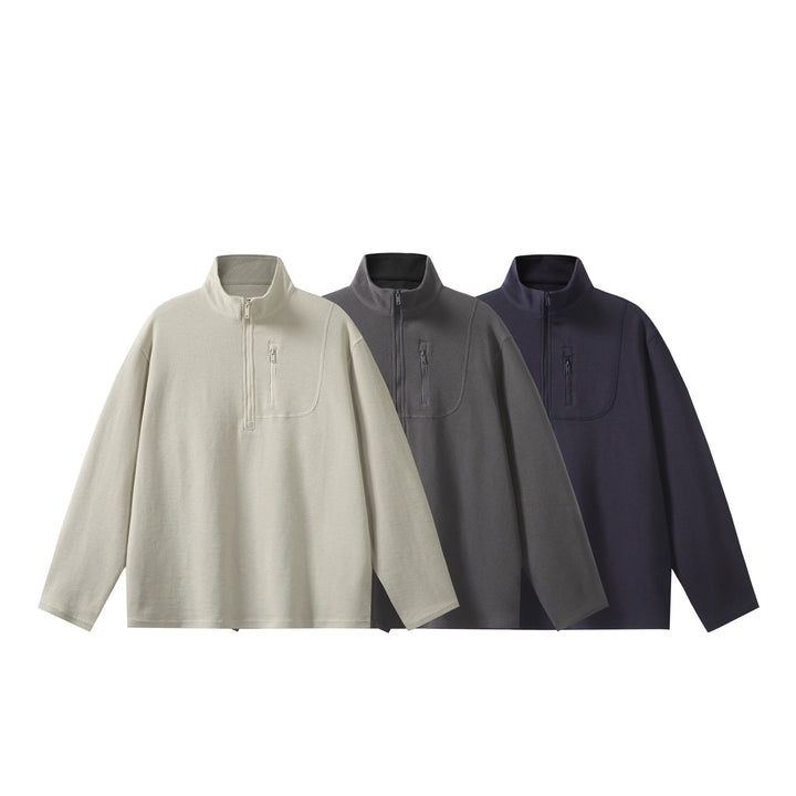 Unisex Lightweight Waffle Knit Half-Zip Pullover with Stand-Up Collar and Chest Zip Pocket Mune Fashion