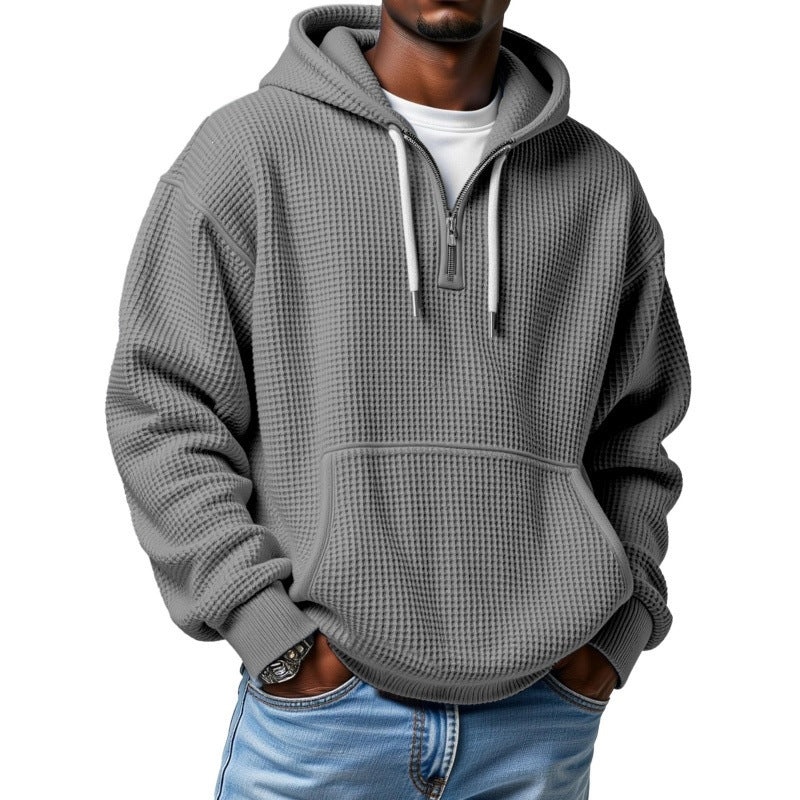 Men's Waffle Knit Halfzip Hoodie with Kangaroo Pocket Mune Fashion