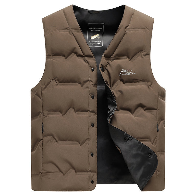 Men's Padded Quilted Vest with V-Neck and Snap Button Closure Mune Fashion