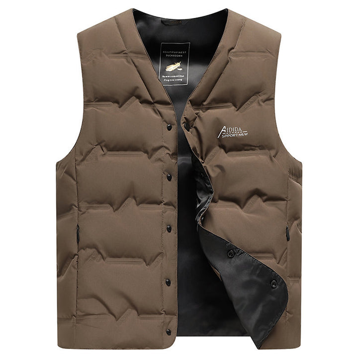Men's Padded Quilted Vest with V-Neck and Snap Button Closure Mune Fashion