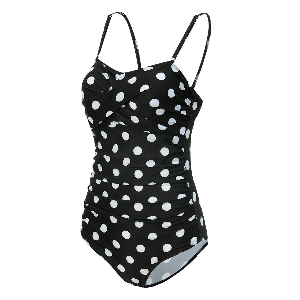 Women One-Piece Wrap Swimsuit with Striped Pattern Mune Fashion