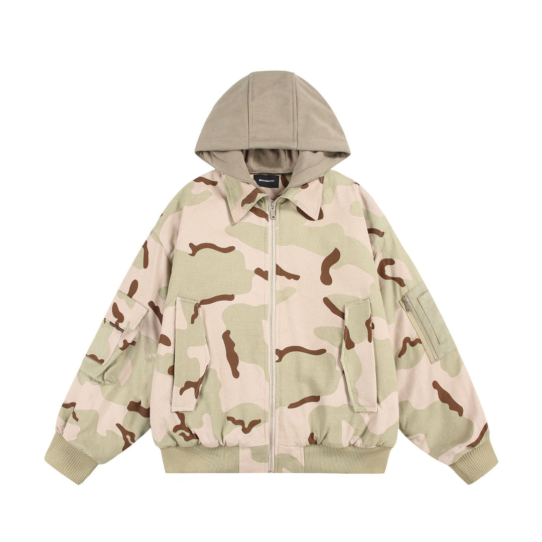 Unisex Oversize Cargo Bomber Jacket with Hood and Patches Utility Pockets Mune Fashion