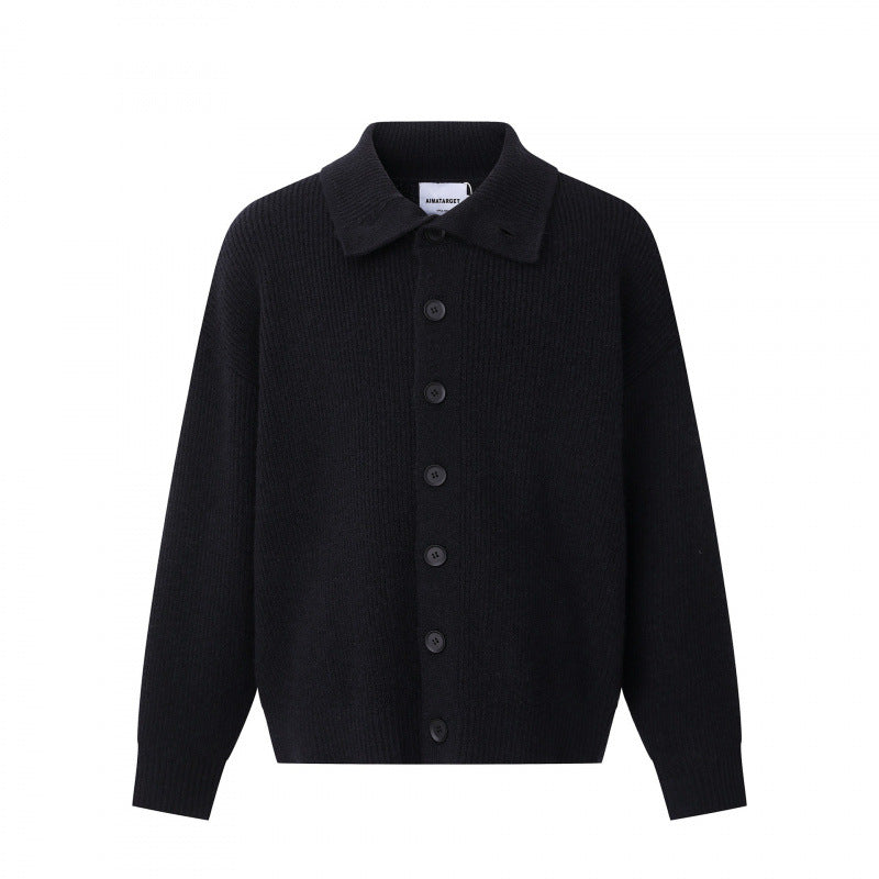 Unisex Boxy cardigan with shirt collar, ribbed texture and continuous button placket Mune Fashion