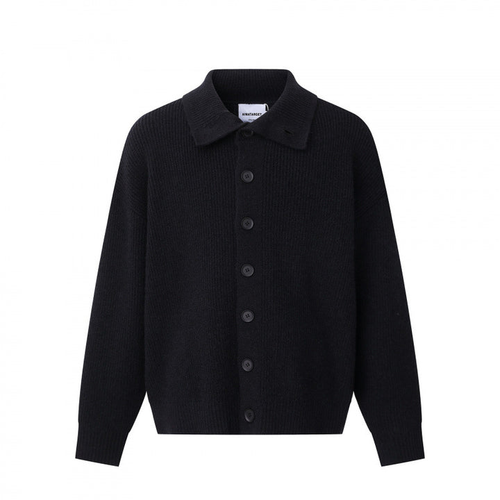 Unisex Boxy cardigan with shirt collar, ribbed texture and continuous button placket Mune Fashion