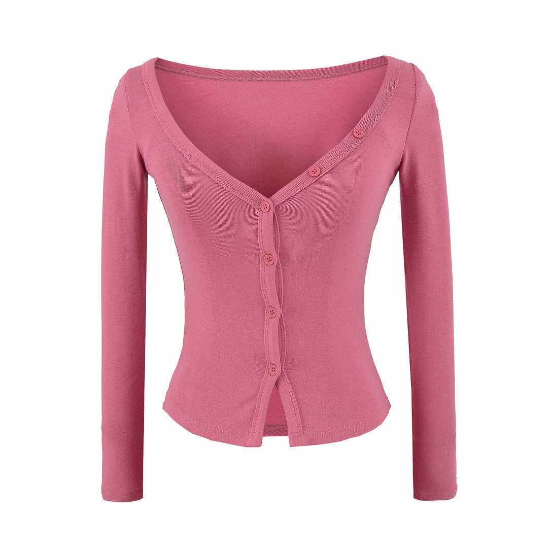 Ladies two-piece knit set with integrated high neck vest and asymmetric button cardigan Mune Fashion