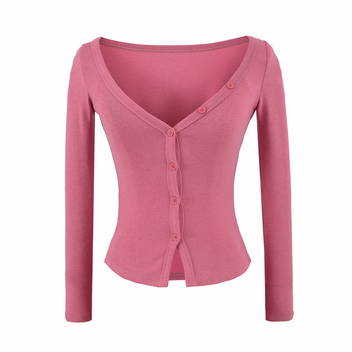Ladies two-piece knit set with integrated high neck vest and asymmetric button cardigan Mune Fashion