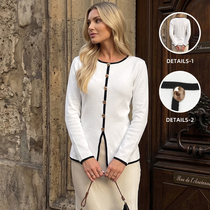 Ladies Elegant Long Sleeve Cardigan with Contrast Seams Mune Fashion