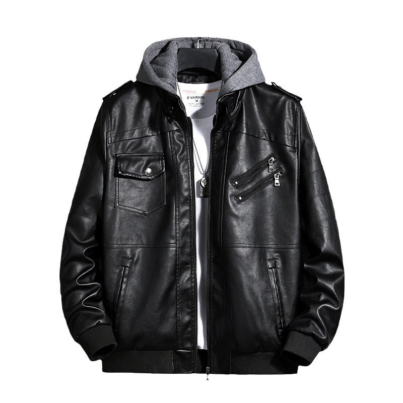 Men's Fashion Leather Jacket with Hood Mune Fashion
