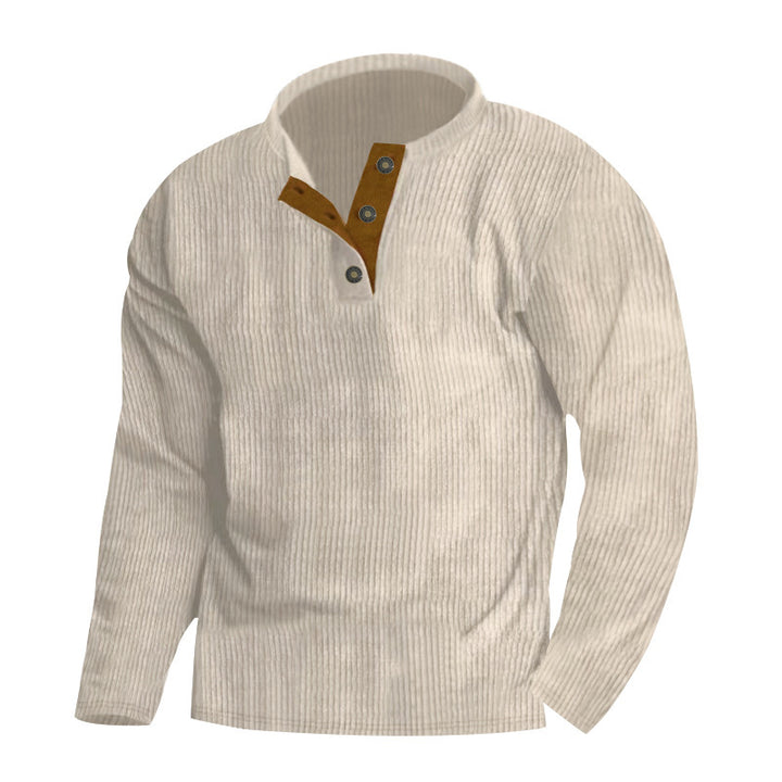Men's ribbed Henley pullover with short button collar and contrasting velour trim Mune Fashion