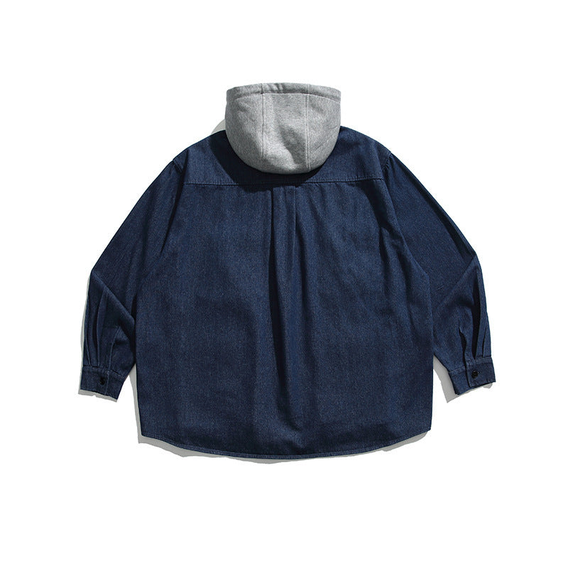 Unisex Boxy Jeans Overshirt Jacket with Attached Hood and Multifunction Pockets Mune Fashion