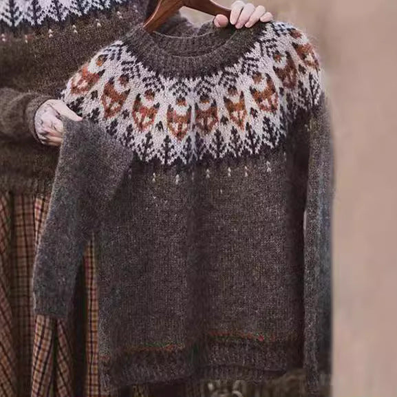 Women's Norwegian sweater made of wool blend with round neck and traditional Fair Isle yoke Mune Fashion