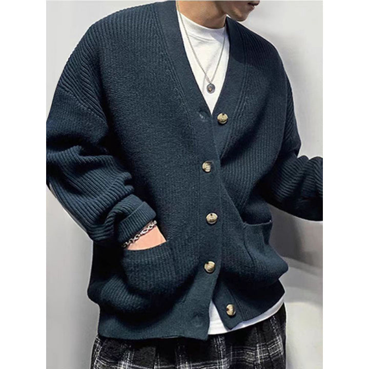 Men's Oversized Knit Cardigan with Elbow Patches and Patch Pockets Mune Fashion