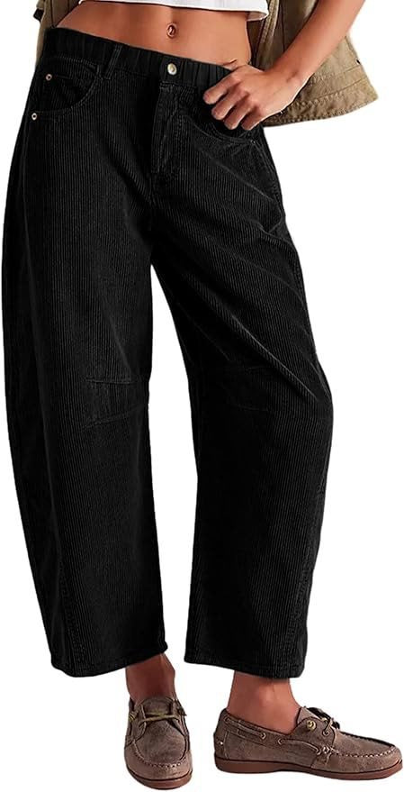 Women Wide Cord Pants with High Waist, Cropped Leg and Side Pockets Mune Fashion