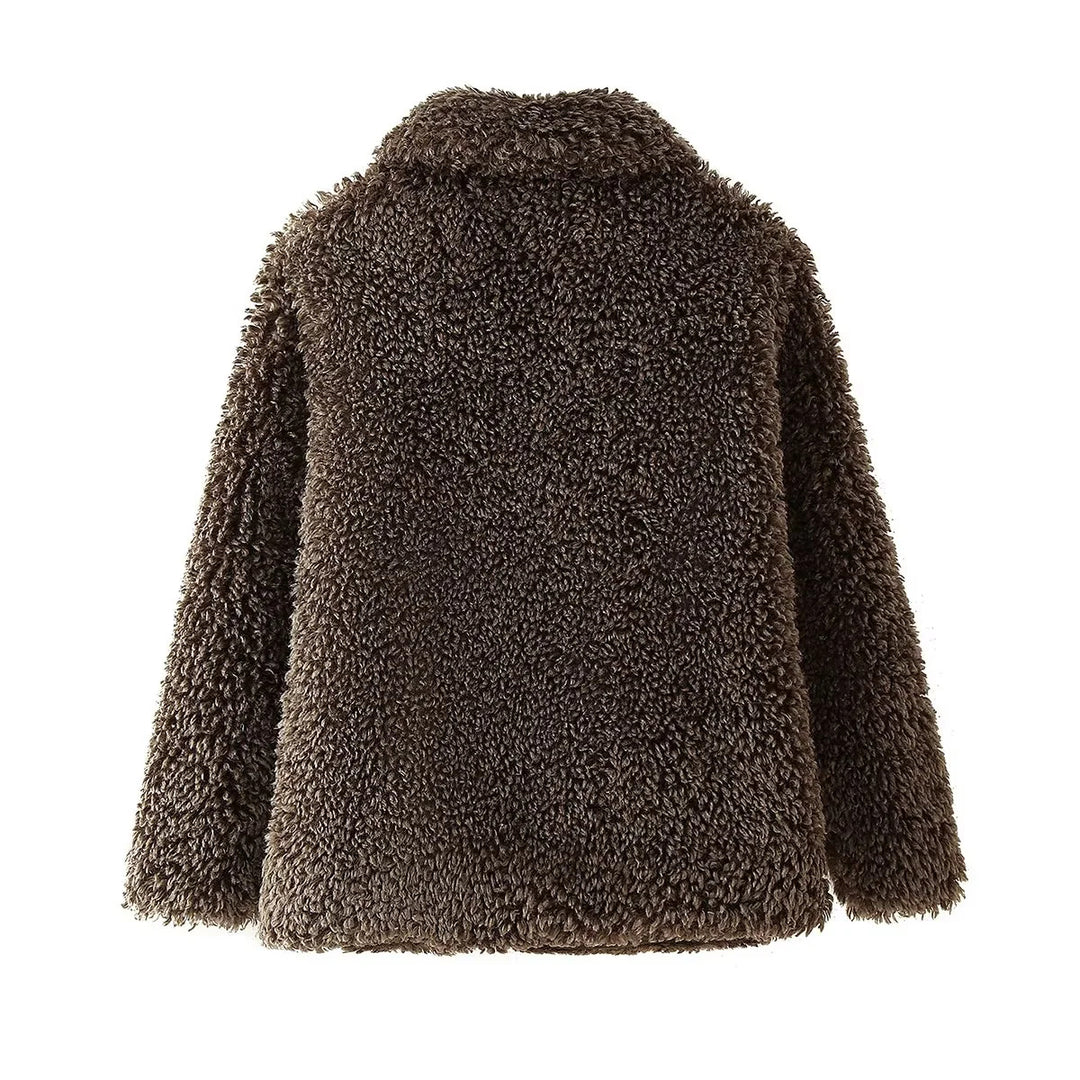 Women's teddy fur coat jacket with large shawl collar, warming padding and concealed closure Mune Fashion