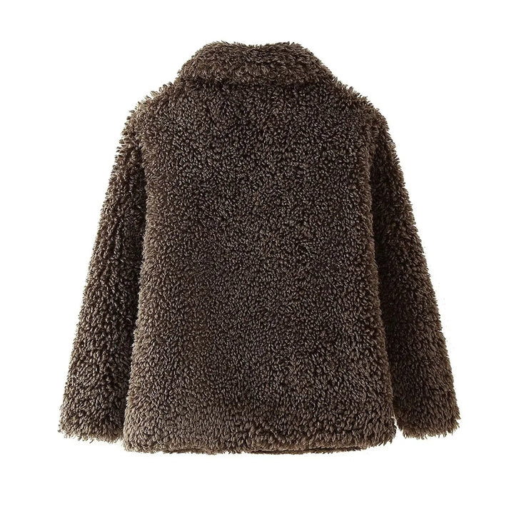 Women's teddy fur coat jacket with large shawl collar, warming padding and concealed closure Mune Fashion