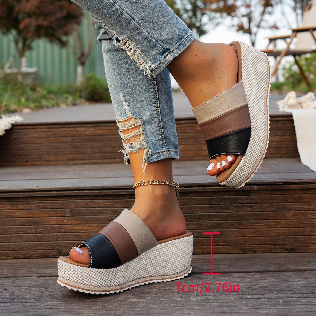 Women’s Slip-On Platform Espadrille with Multilayer Straps and Woven Wedge Sole Mune Fashion