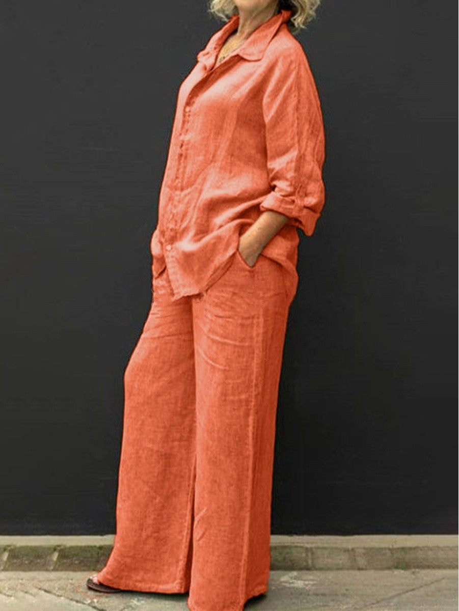 Women's Relaxed Linen Set with Oversized Shirt and Wide Palazzo Pants Mune Fashion