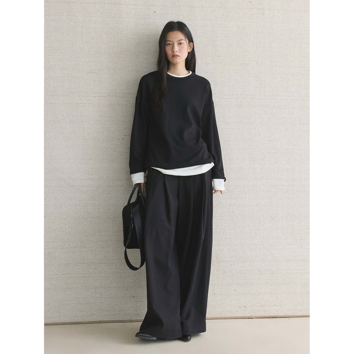 Women's Casual Layering Sweatshirt with Round Neck and Dropped Shoulder Mune Fashion