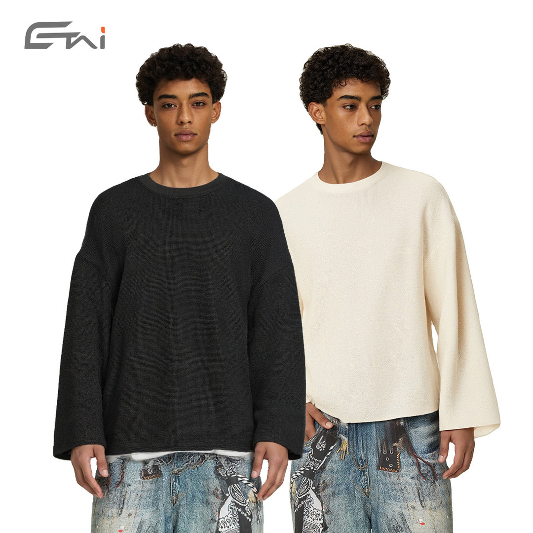 Men's Boxy Waffle Knit Sweater with Oversized Cut and Round Neck Mune Fashion