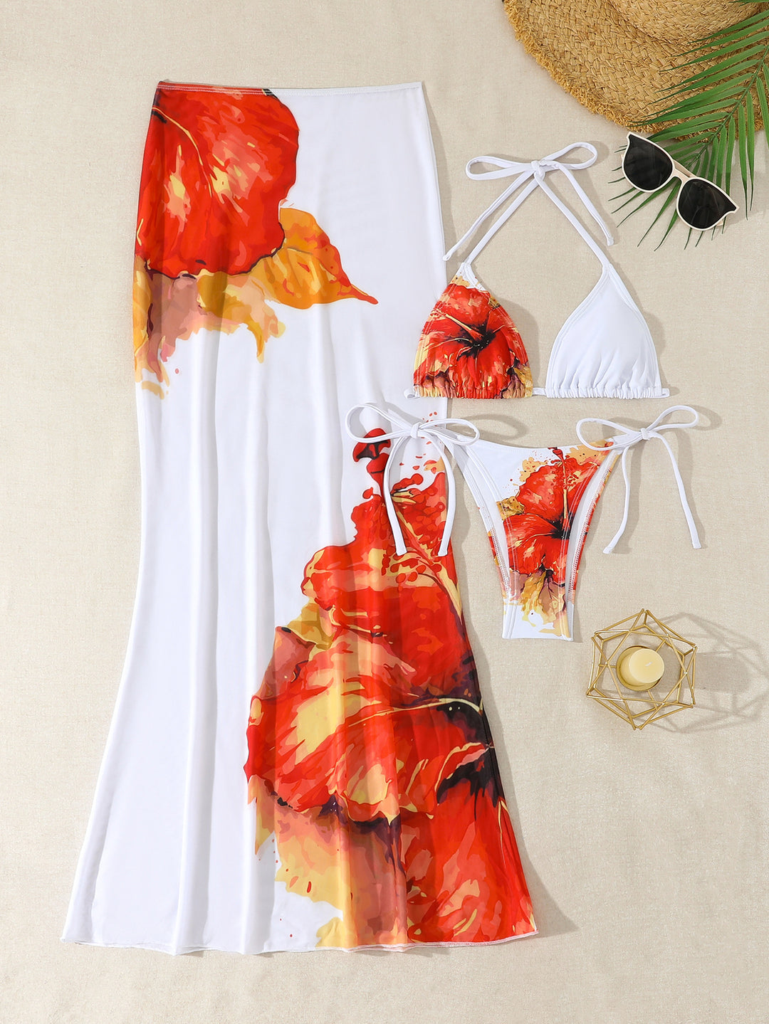Women's Beach Dress with Blooming Bikini Set Mune Fashion