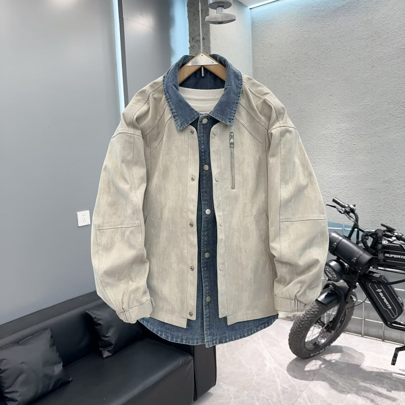 Men's Overshirt Jacket with Denim Interior Panel and Zippered Chest Pocket Mune Fashion