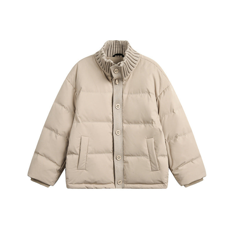 Unisex Short Quilted Oversized Padded Jacket with Ribbed Collar and Snap Closure Mune Fashion