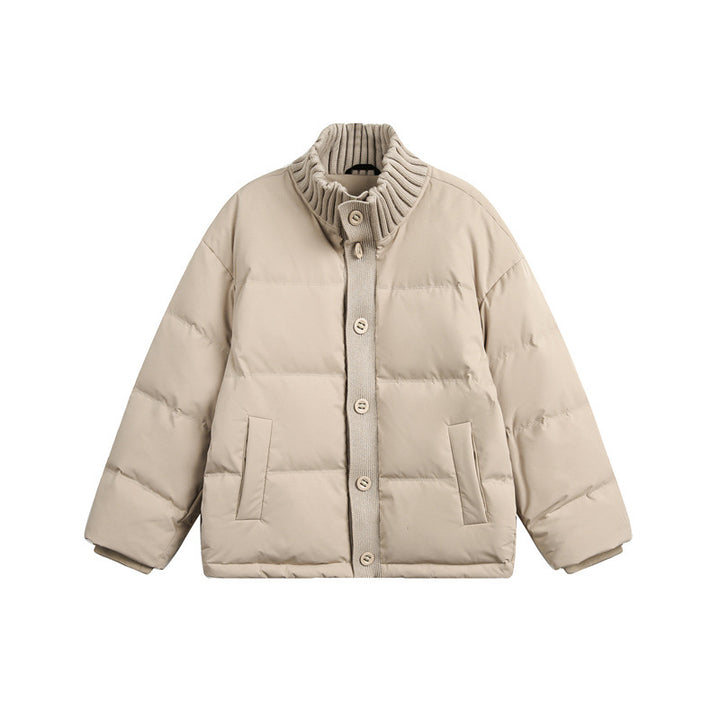 Unisex Short Quilted Oversized Padded Jacket with Ribbed Collar and Snap Closure Mune Fashion