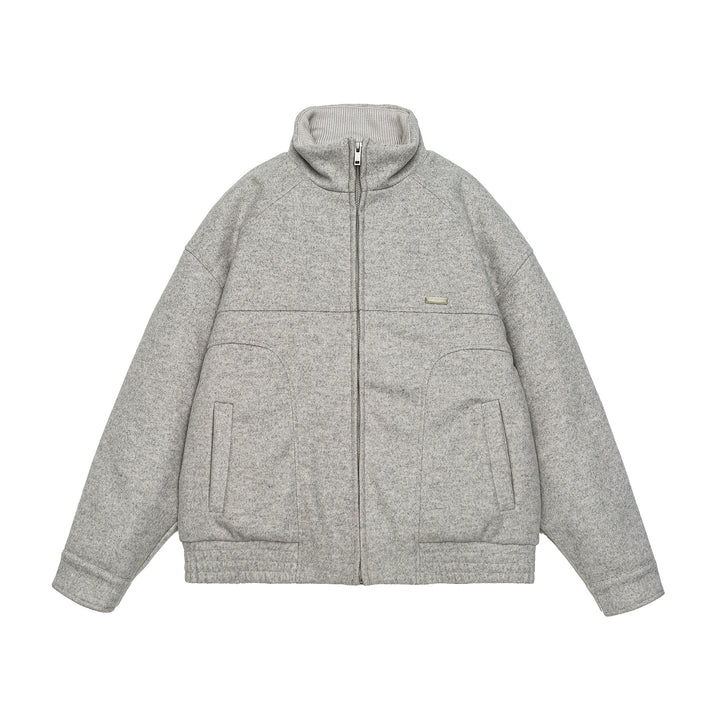 Men's short-cut boxy wool fleece jacket with high stand-up collar and full-length zipper Mune Fashion